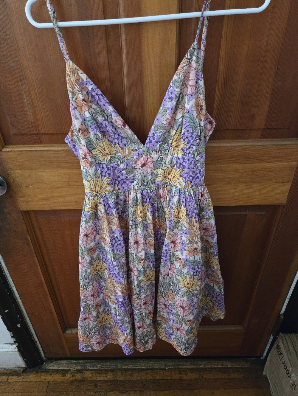 Aakaa Floral V-Neck Sundress in Purple, Yellow and Green